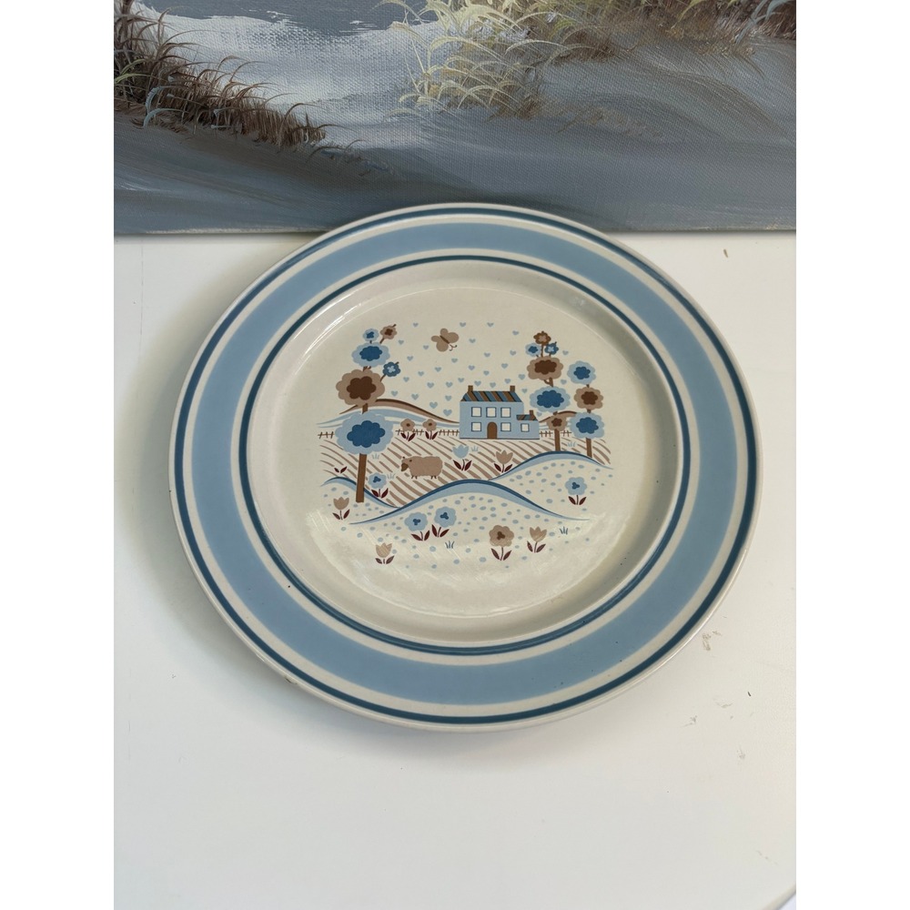 Hearthside Museum Collection Primitif Salad Plate Blue House Folk Art Japan